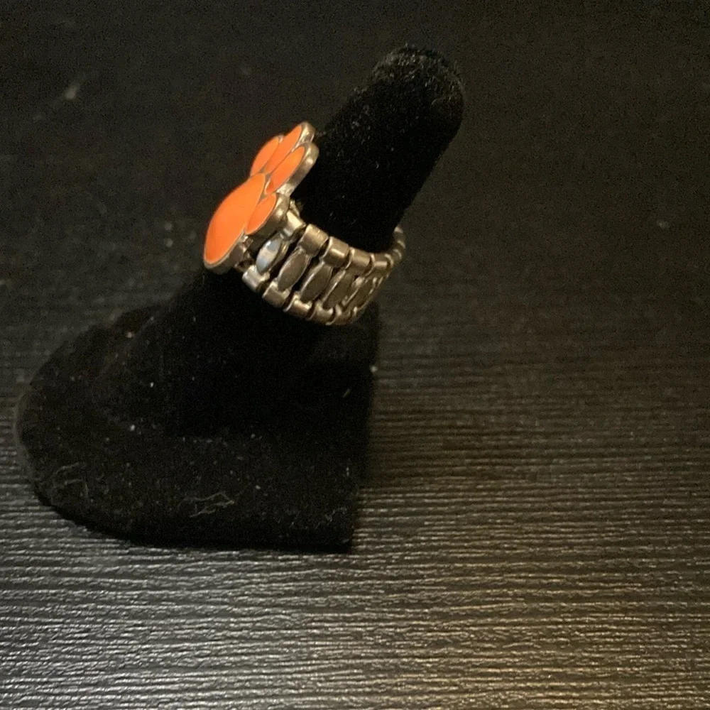 Orange Paw Print Adjustable Ring